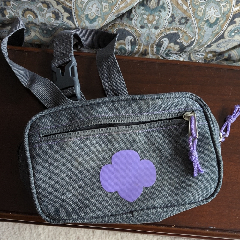 Gray Crossbody Bag with Purple Accent